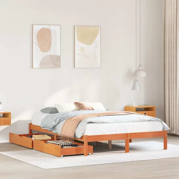 Cadre de lit sans matelas cire marron 140x190cm bois pin massif