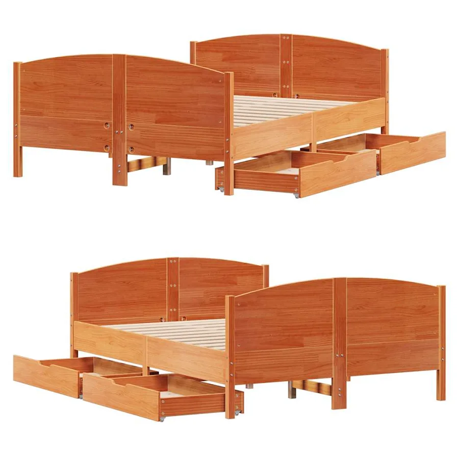Cadre de lit sans matelas cire marron 140x190cm bois pin massif - 9