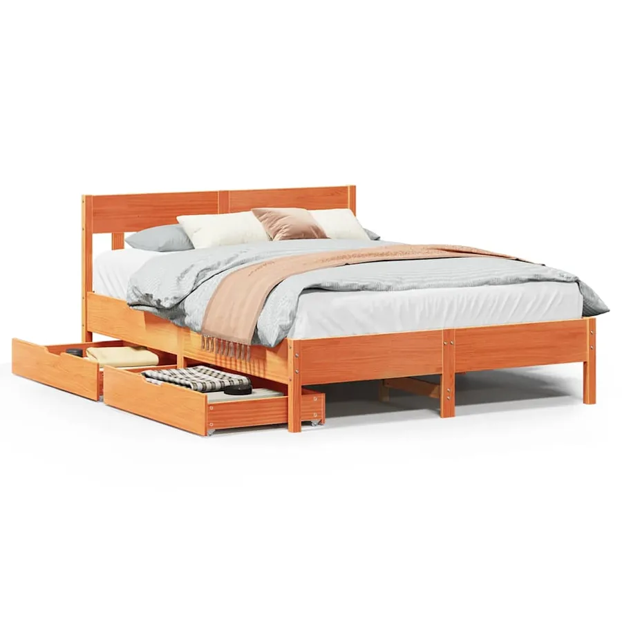 Cadre de lit sans matelas cire marron 120x190cm bois pin massif - 2