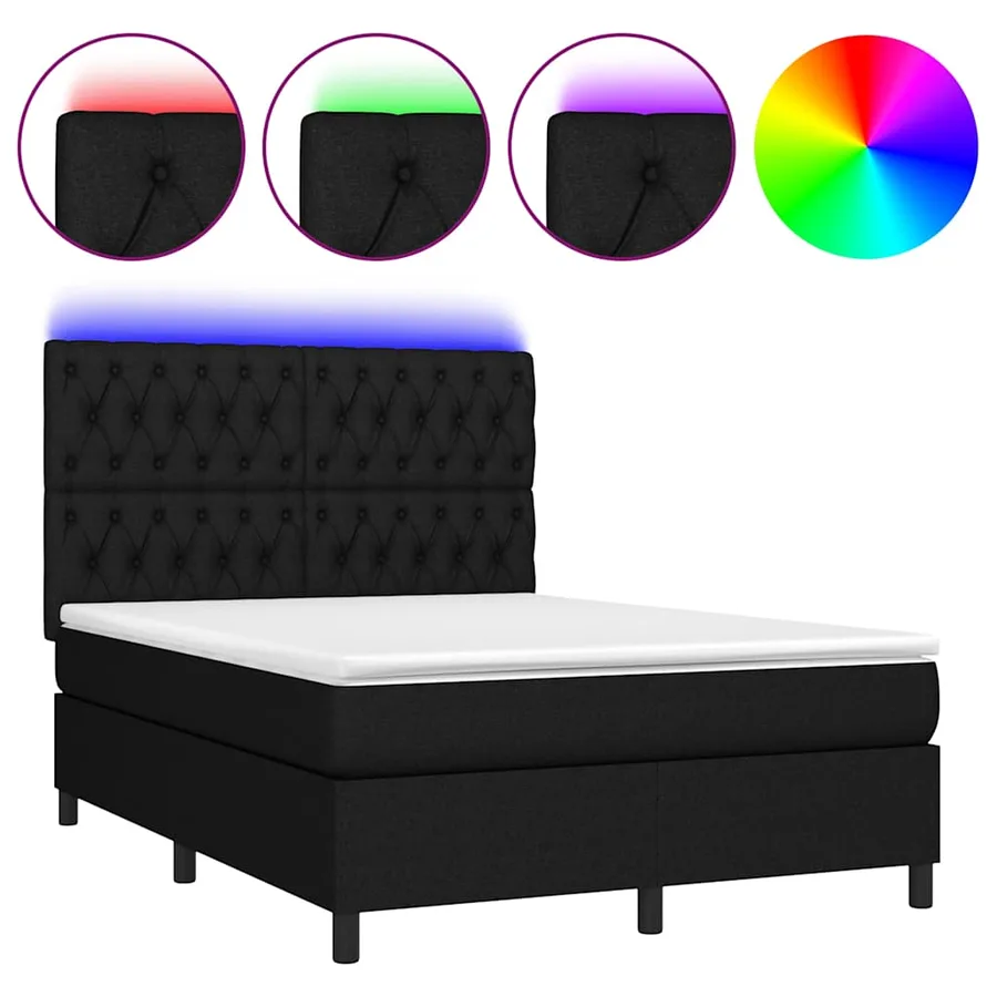 Sommier à lattes de lit et matelas et LED Noir 140x200 cm Tissu - 2