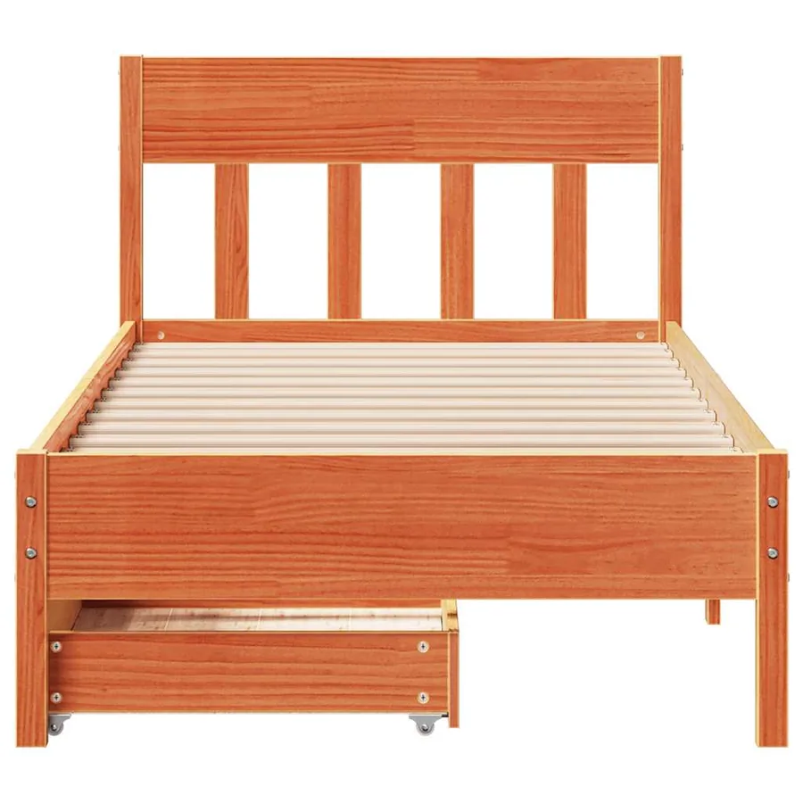 Cadre de lit sans matelas cire marron 75x190 cm bois pin massif - 4