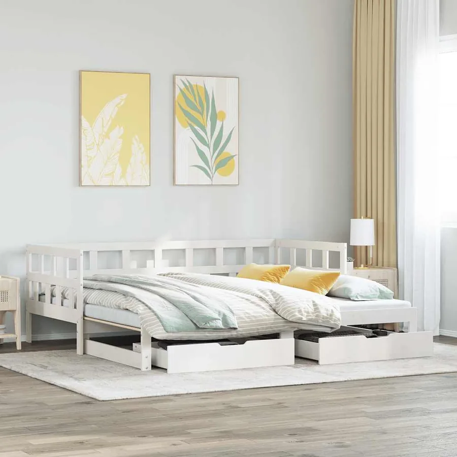 Lit de jour avec gigogne et tiroirs sans matelas blanc 80x200cm