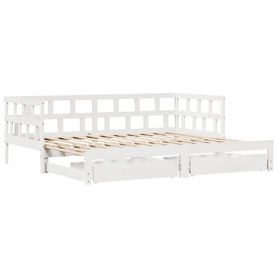 Lit de jour avec gigogne et tiroirs sans matelas blanc 80x200cm - 3
