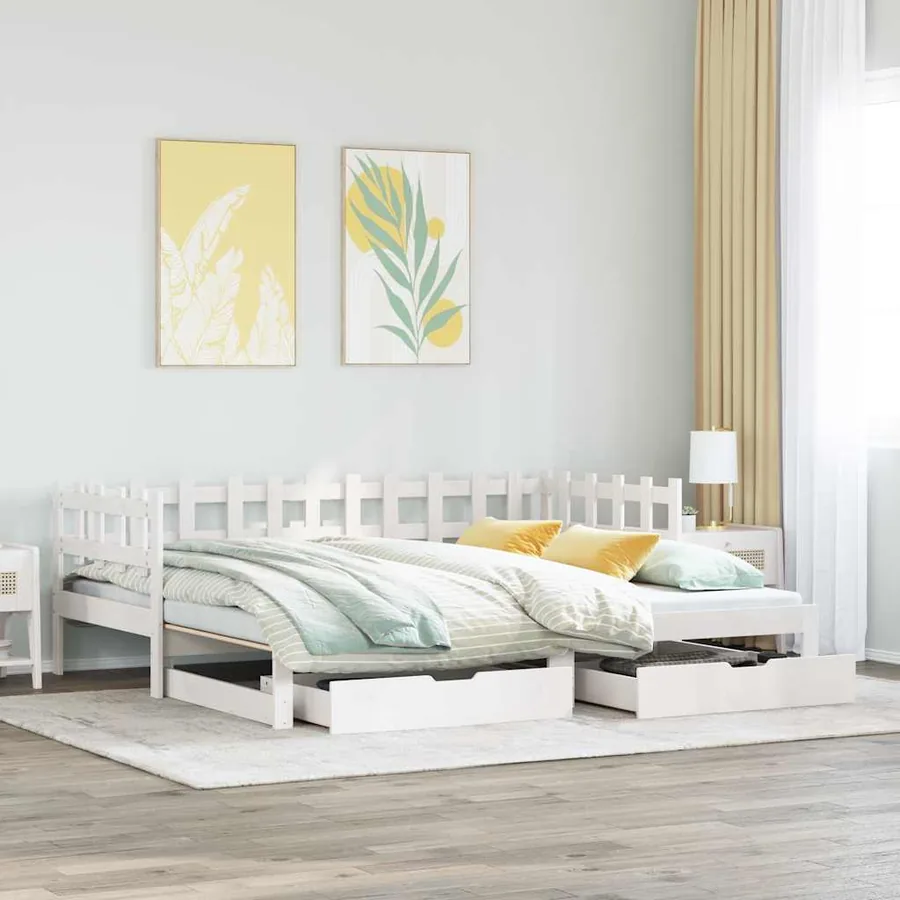 Lit de jour avec gigogne et tiroirs sans matelas blanc 90x200cm