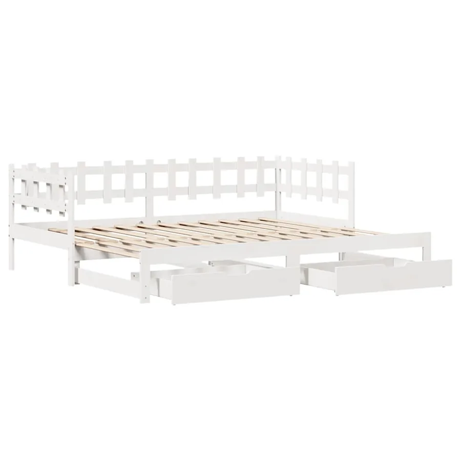 Lit de jour avec gigogne et tiroirs sans matelas blanc 90x200cm - 3