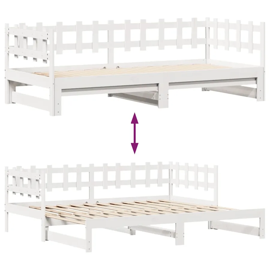 Lit de jour avec gigogne et tiroirs sans matelas blanc 90x200cm - 8