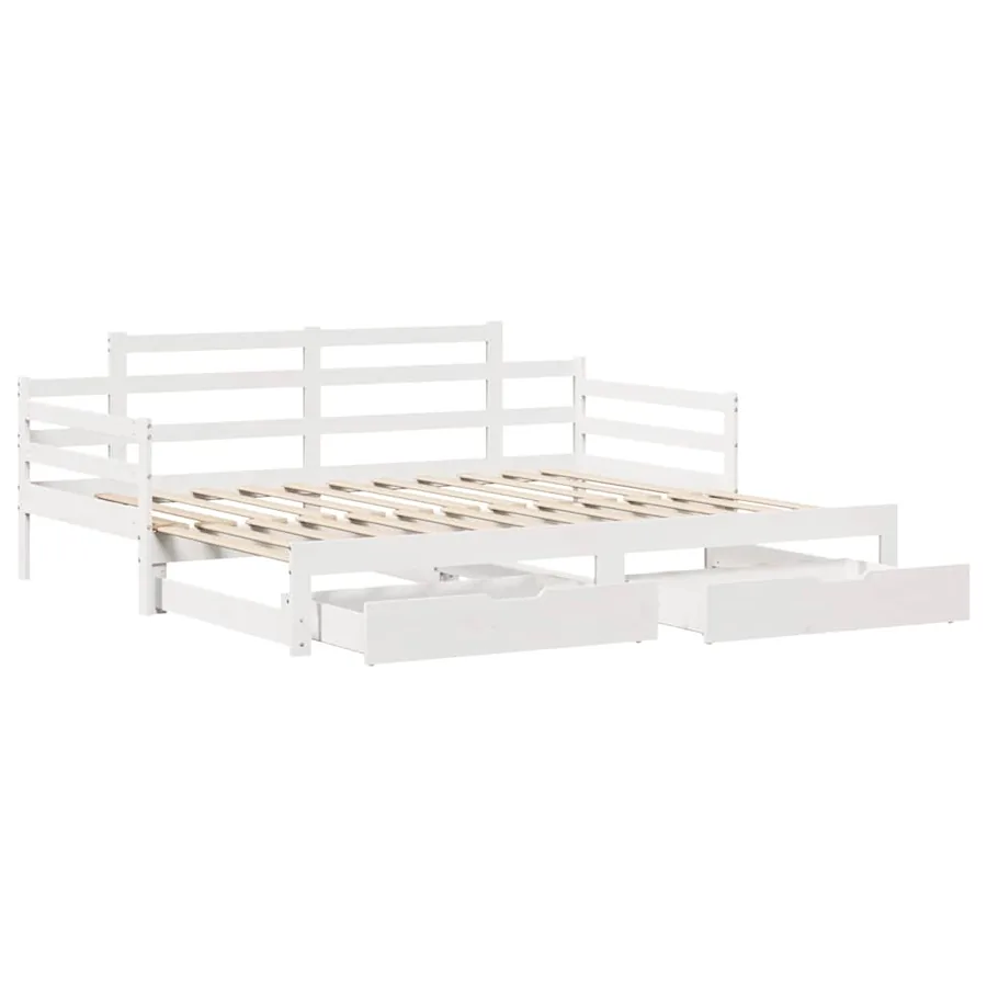 Lit de jour avec gigogne et tiroirs sans matelas blanc 90x200cm - 3