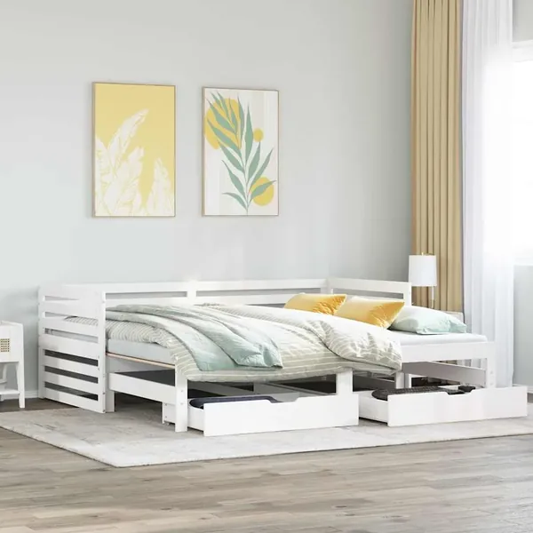 Lit de jour et tiroirs sans matelas blanc 90x200 cm bois massif