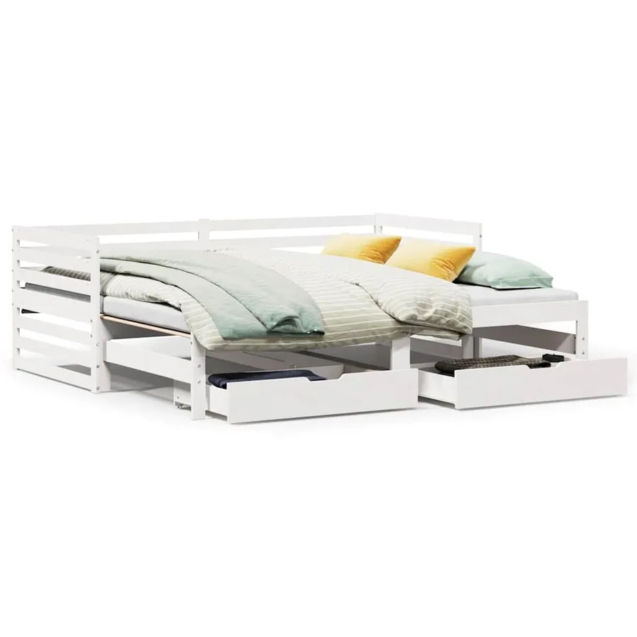Lit de jour et tiroirs sans matelas blanc 90x200 cm bois massif - 2