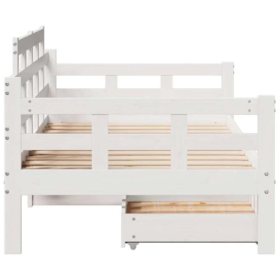 Lit de jour et tiroirs sans matelas blanc 90x200 cm bois massif - 5