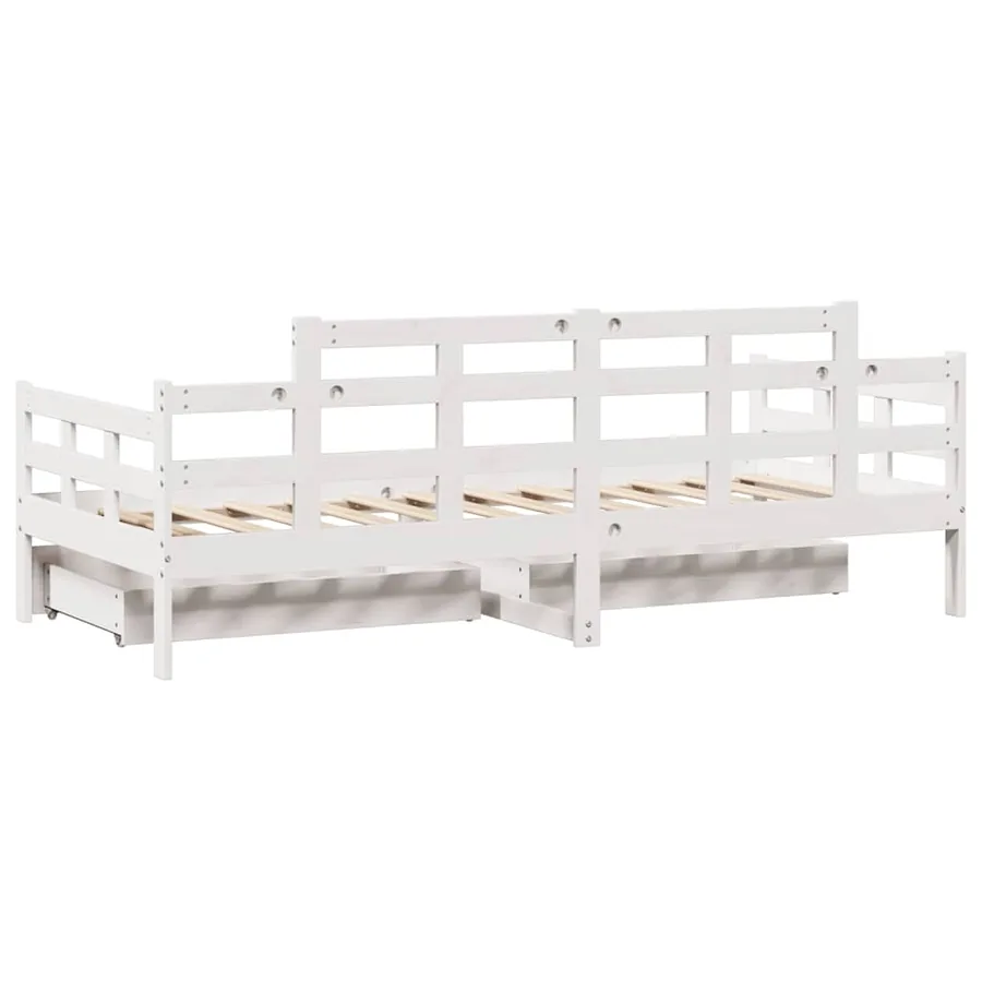 Lit de jour et tiroirs sans matelas blanc 90x200 cm bois massif - 6