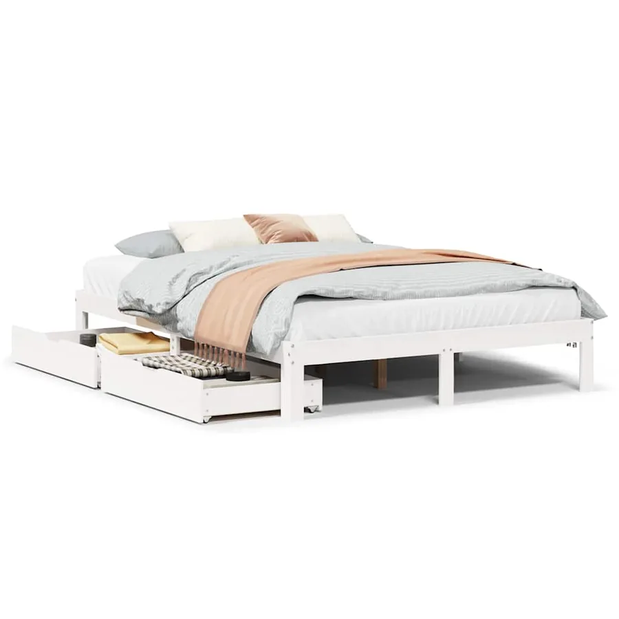 Cadre de lit avec tiroirs sans matelas blanc 140x190 cm - 2