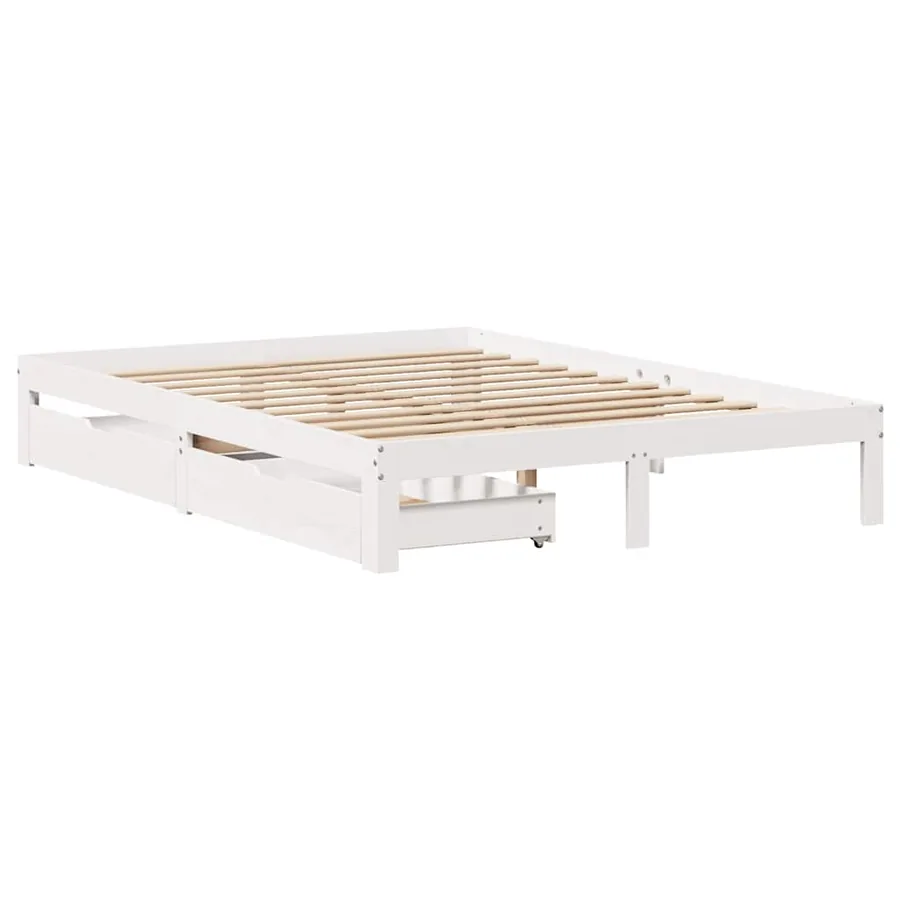 Cadre de lit avec tiroirs sans matelas blanc 140x190 cm - 3