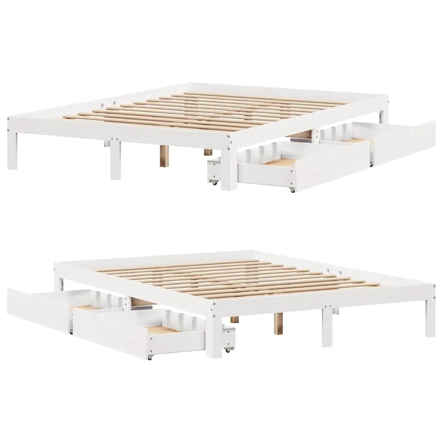 Cadre de lit avec tiroirs sans matelas blanc 140x190 cm - 9