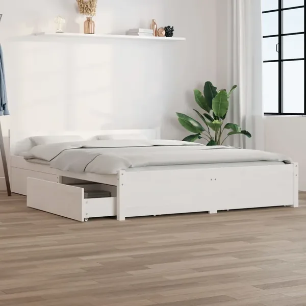 Cadre de lit sans matelas avec tiroirs blanc