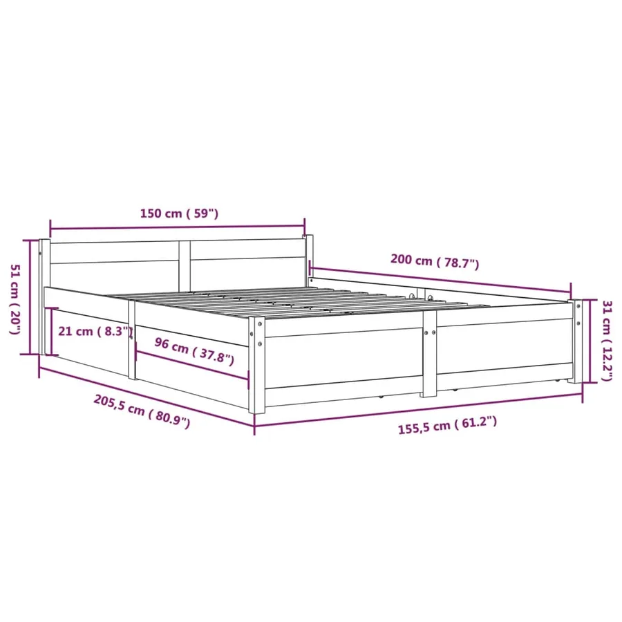 Cadre de lit sans matelas avec tiroirs blanc - 11