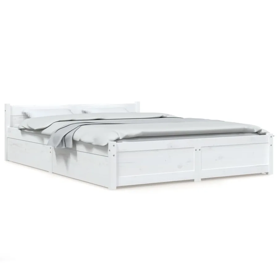 Cadre de lit sans matelas avec tiroirs blanc - 2