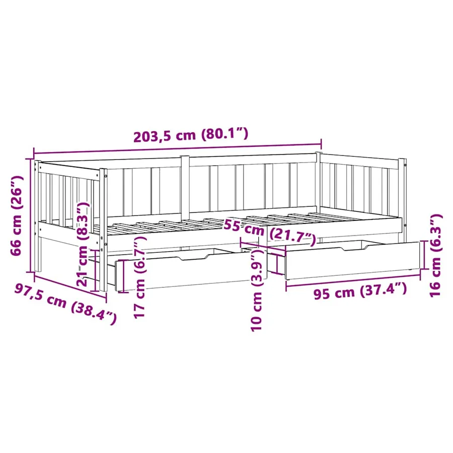 Lit de jour et tiroirs sans matelas blanc 90x200 cm bois massif - 12