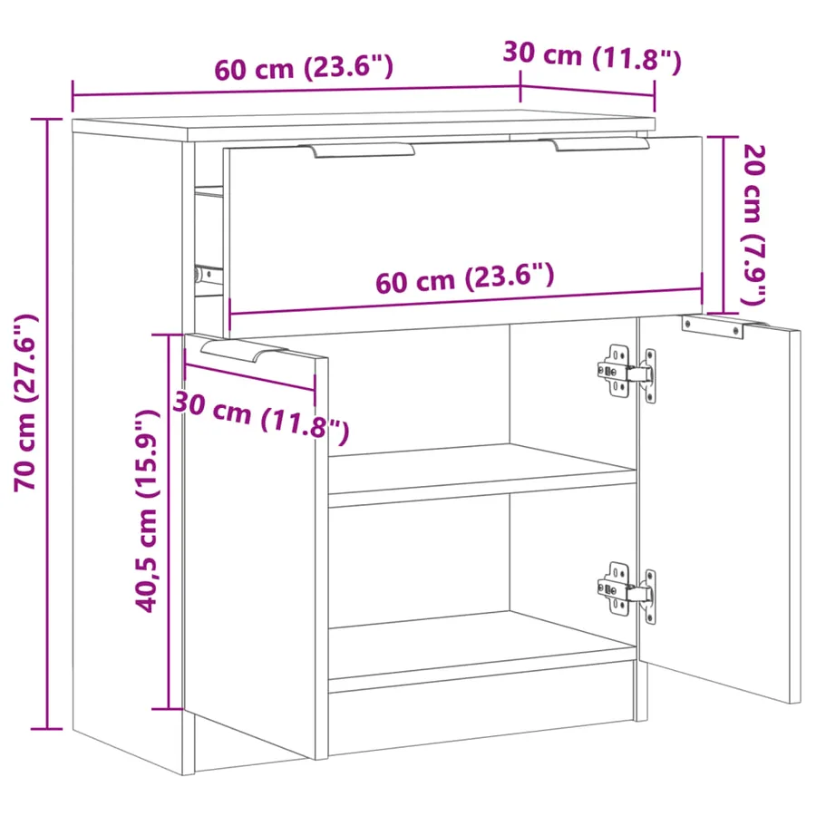 Buffet vieux bois 60x30x70 cm bois d'ingénierie - 10
