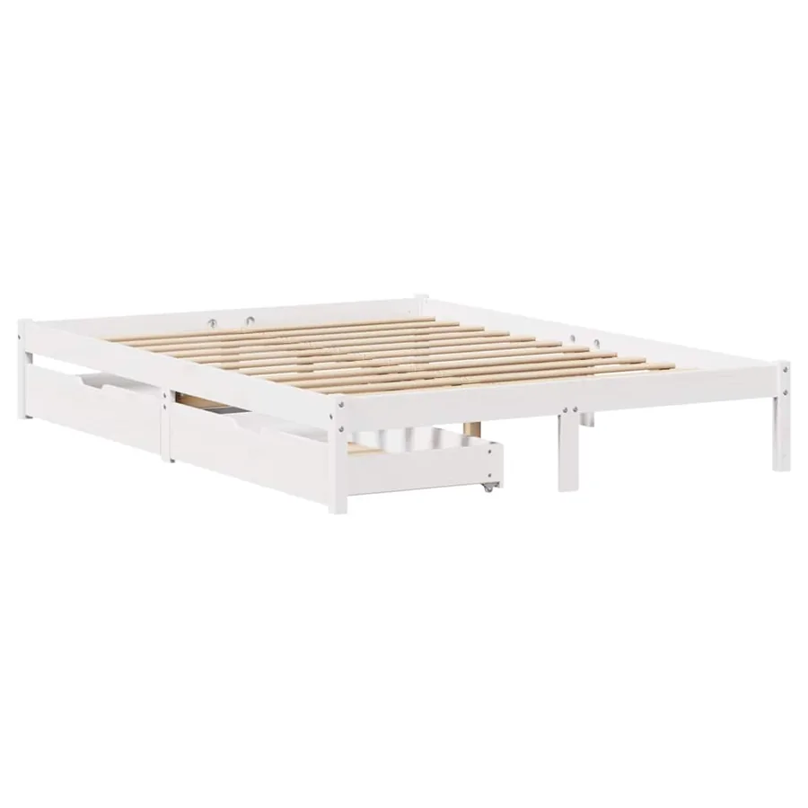 Cadre de lit sans matelas blanc 135x190 cm bois de pin massif - 3