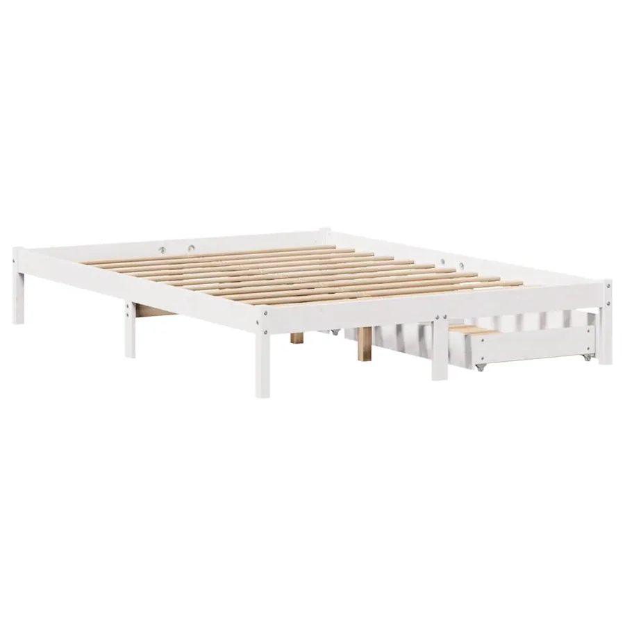 Cadre de lit sans matelas blanc 135x190 cm bois de pin massif - 6