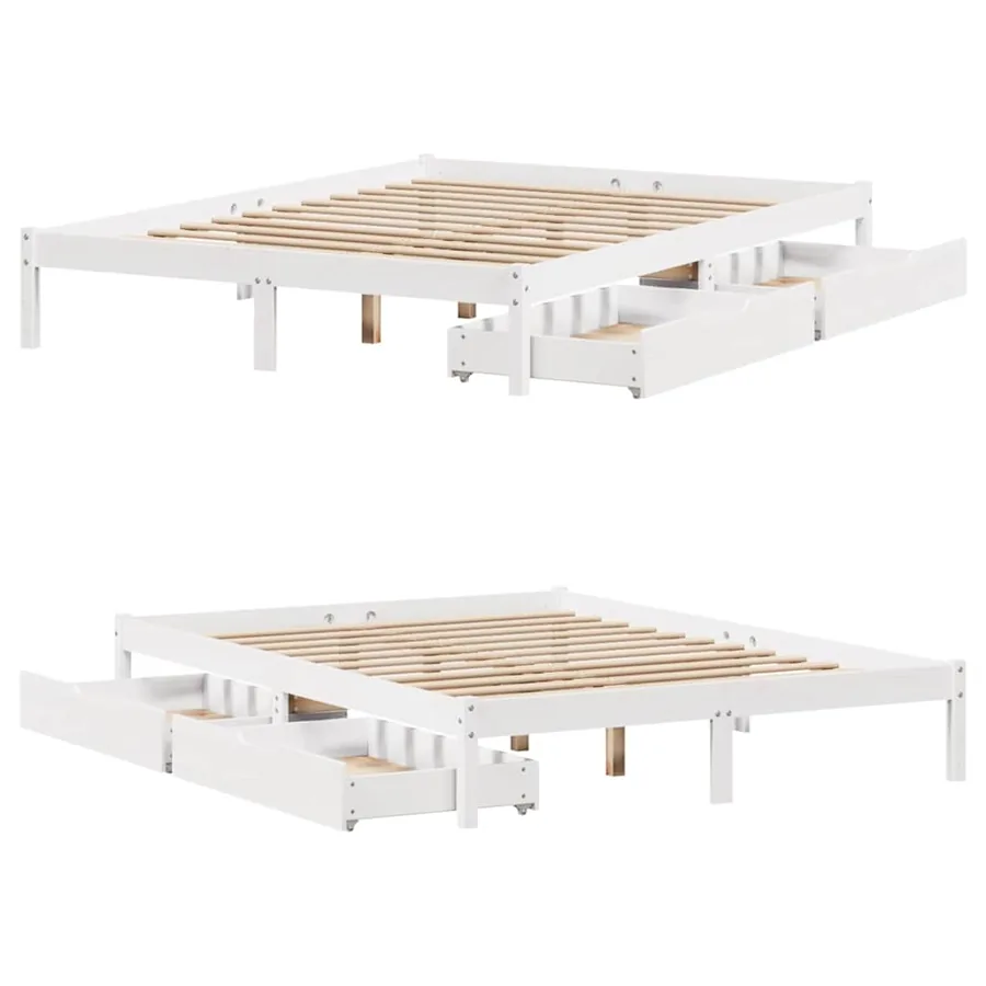 Cadre de lit sans matelas blanc 135x190 cm bois de pin massif - 9