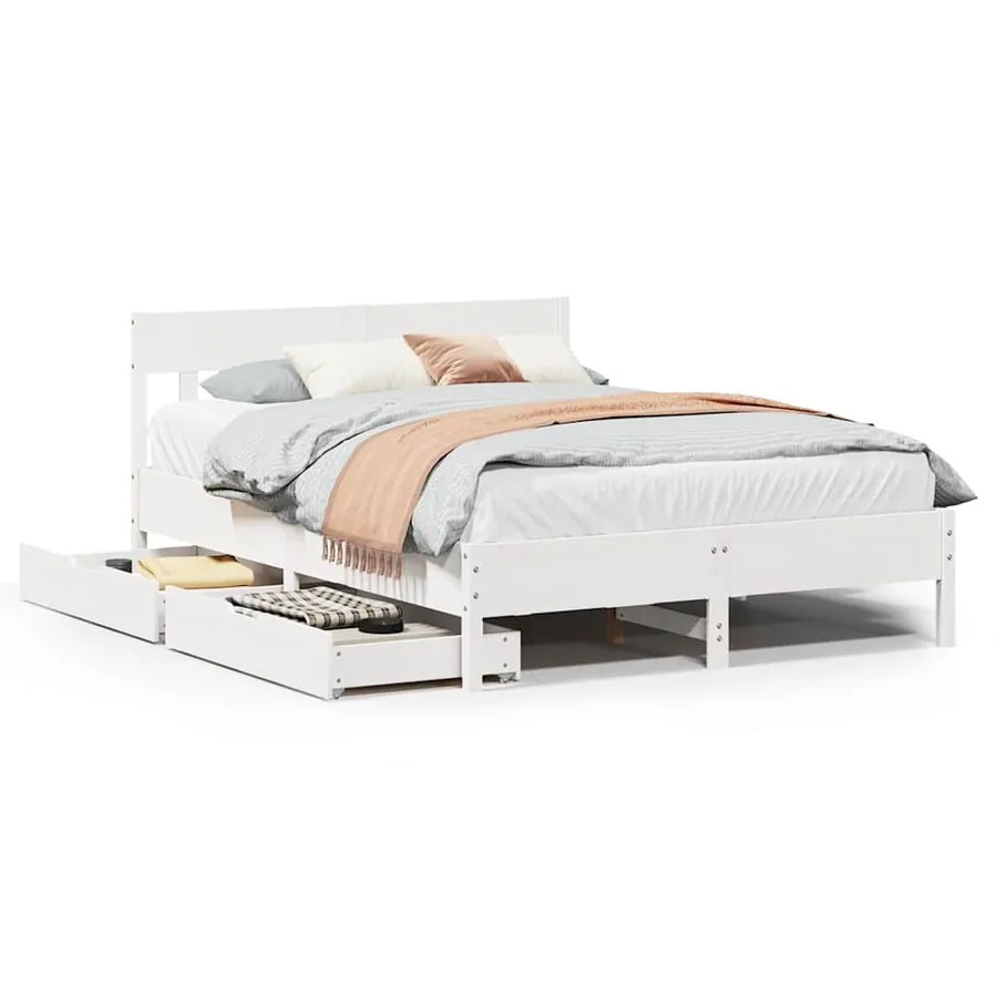 Cadre de lit sans matelas blanc 140x200 cm bois de pin massif - 2