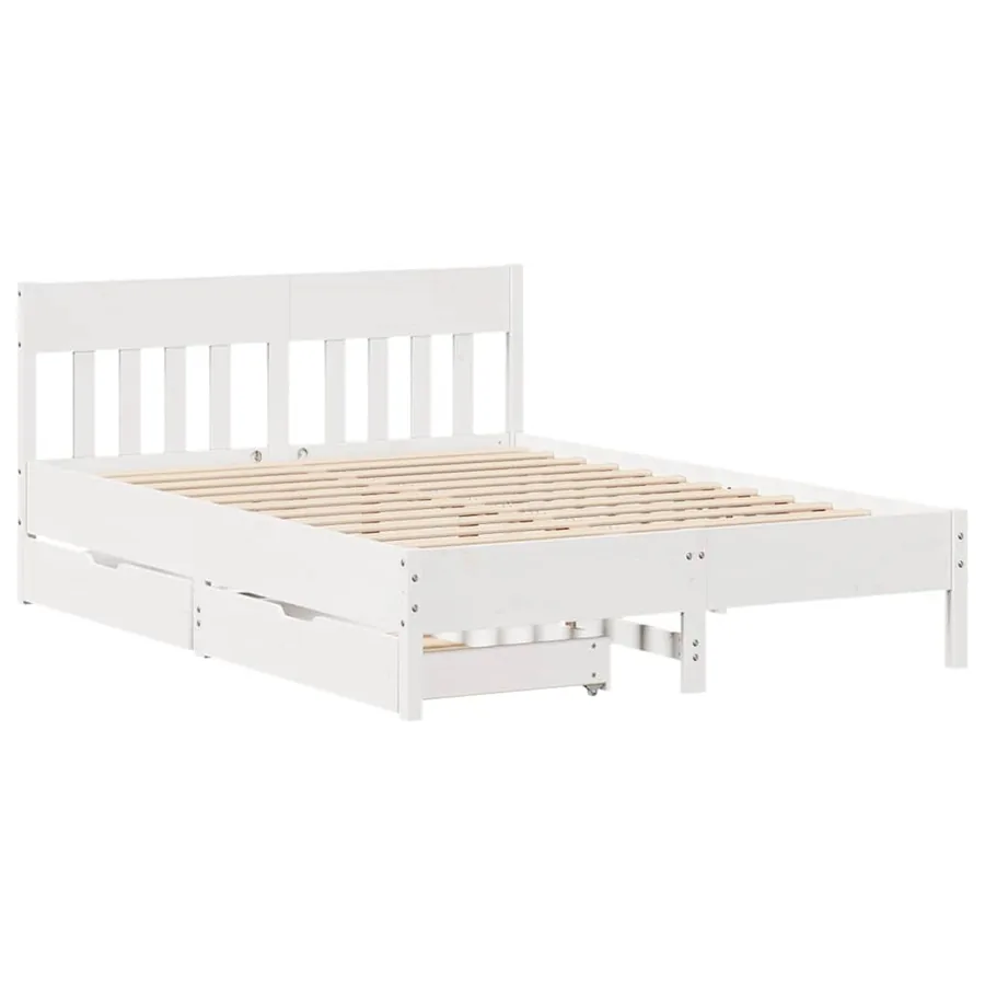 Cadre de lit sans matelas blanc 140x200 cm bois de pin massif - 3
