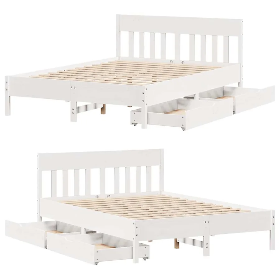 Cadre de lit sans matelas blanc 140x200 cm bois de pin massif - 9