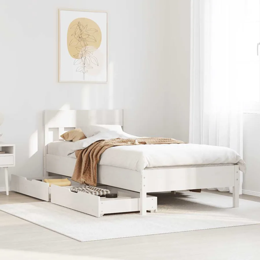 Cadre de lit sans matelas blanc 100x200 cm bois de pin massif