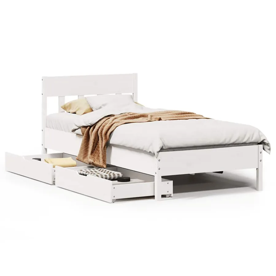 Cadre de lit sans matelas blanc 100x200 cm bois de pin massif - 2