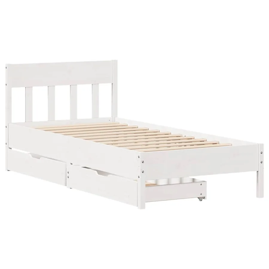 Cadre de lit sans matelas blanc 100x200 cm bois de pin massif - 3