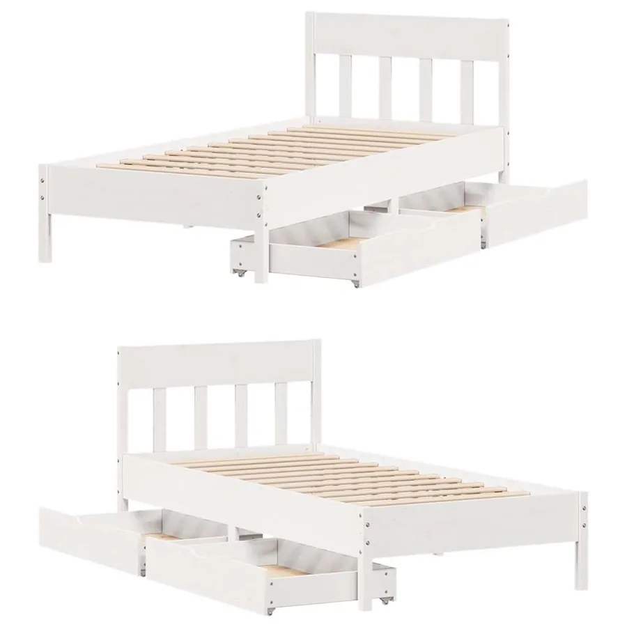 Cadre de lit sans matelas blanc 100x200 cm bois de pin massif - 9