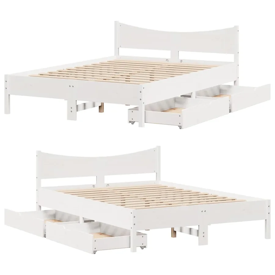 Cadre de lit avec tiroirs blanc 150x200 cm bois de pin massif - 9