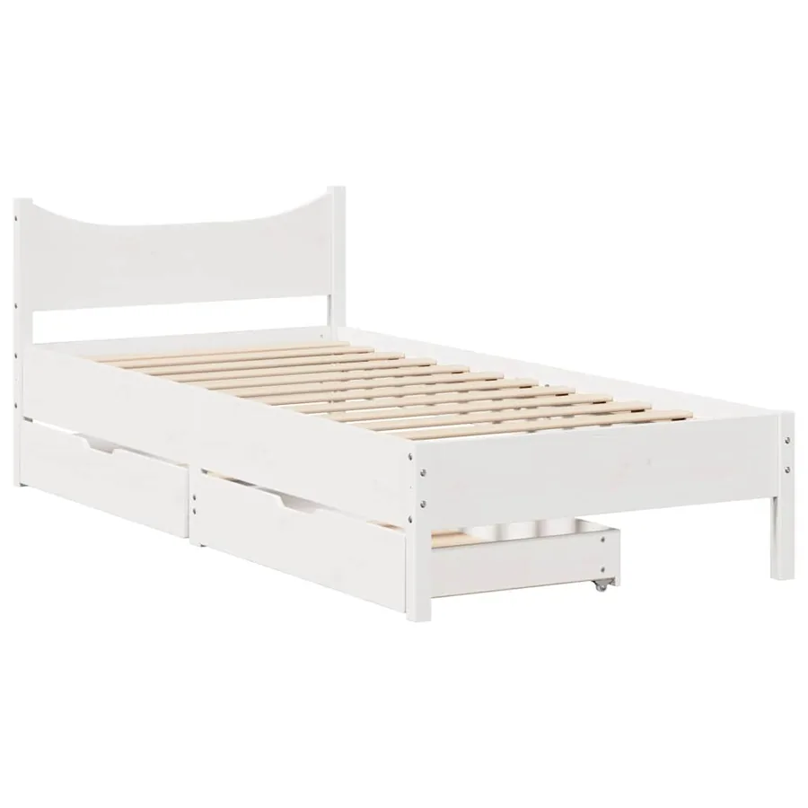 Cadre de lit avec tiroirs blanc 90x200 cm bois de pin massif - 2