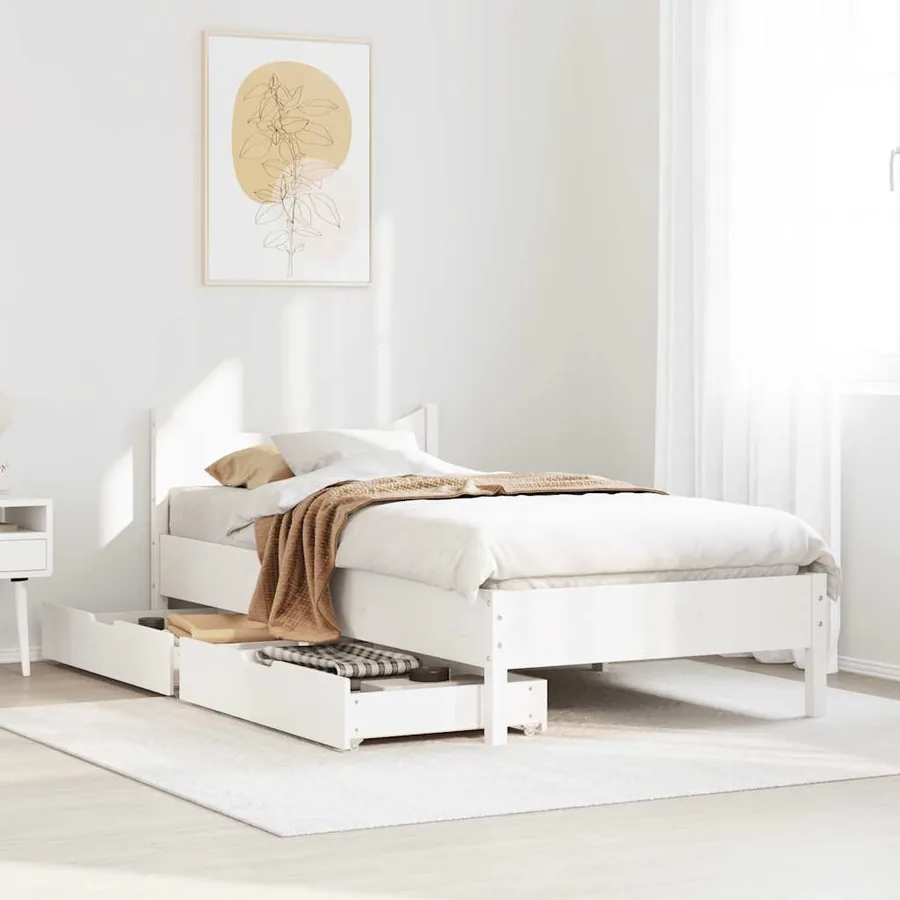 Cadre de lit avec tiroirs blanc 90x200 cm bois de pin massif - 3