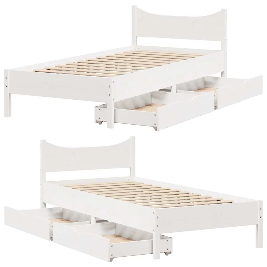 Cadre de lit avec tiroirs blanc 90x200 cm bois de pin massif - 9