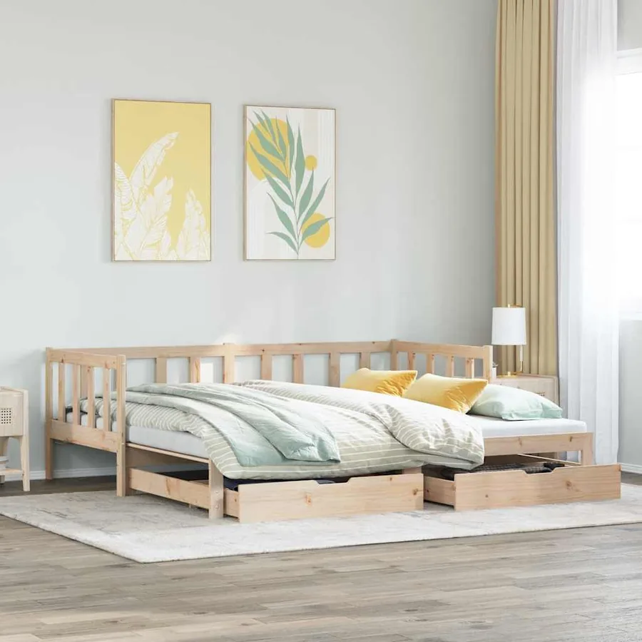 Lit de jour avec gigogne et tiroirs sans matelas 90x200 cm