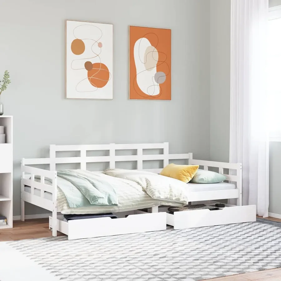 Lit de jour et tiroirs sans matelas blanc 80x200 cm bois massif