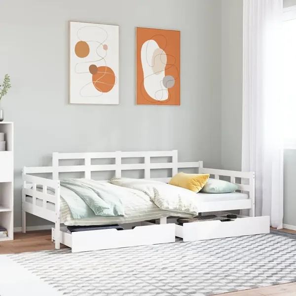 Lit de jour et tiroirs sans matelas blanc 80x200 cm bois massif