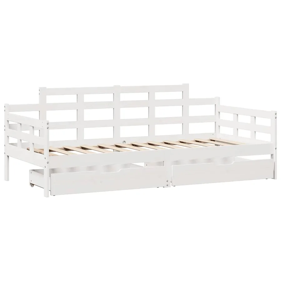 Lit de jour et tiroirs sans matelas blanc 80x200 cm bois massif - 3