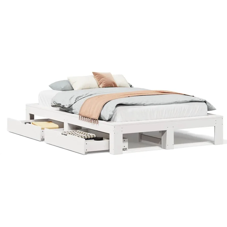 Cadre de lit sans matelas blanc 120x200 cm bois de pin massif - 2
