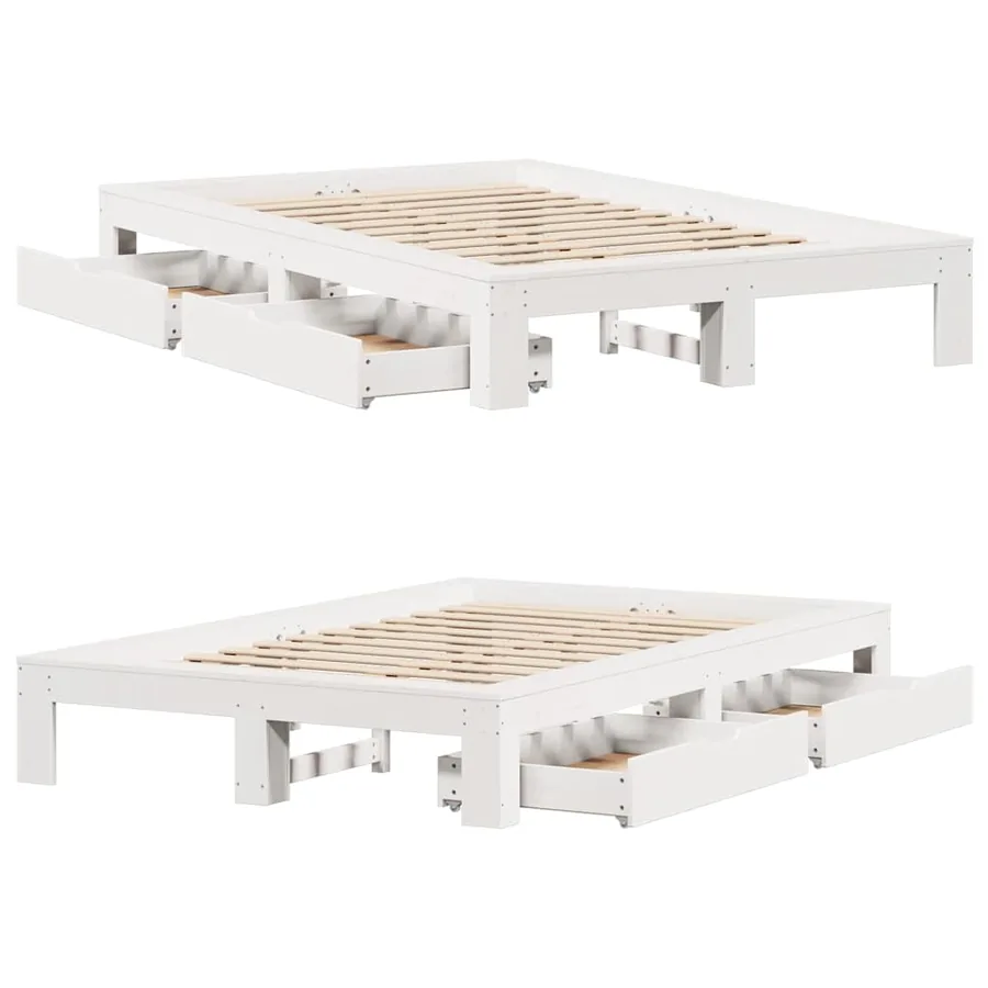 Cadre de lit sans matelas blanc 120x200 cm bois de pin massif - 9