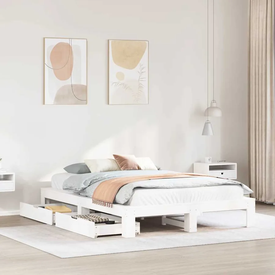 Cadre de lit sans matelas blanc 160x200 cm bois de pin massif