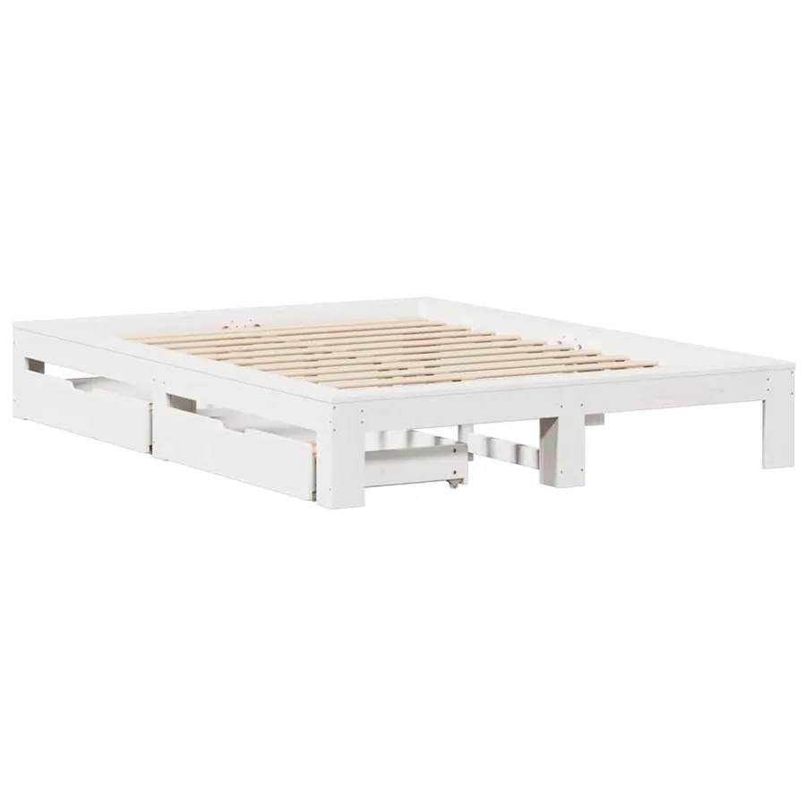Cadre de lit sans matelas blanc 160x200 cm bois de pin massif - 3