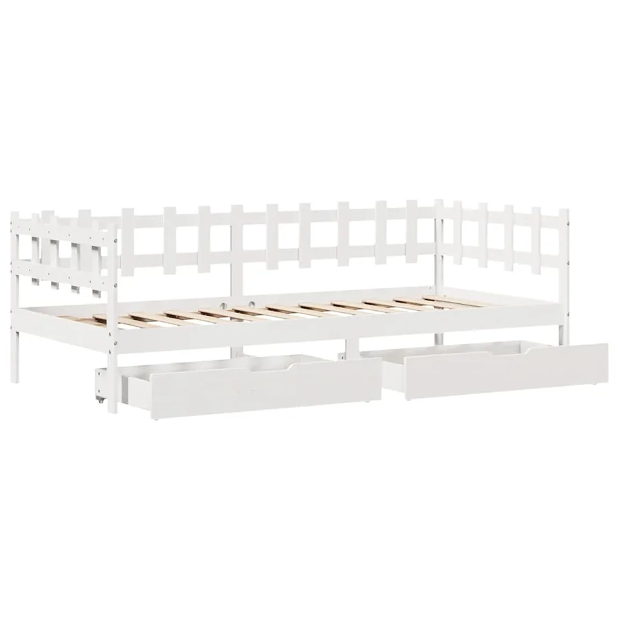 Lit de jour et tiroirs sans matelas blanc 90x200 cm bois massif - 9