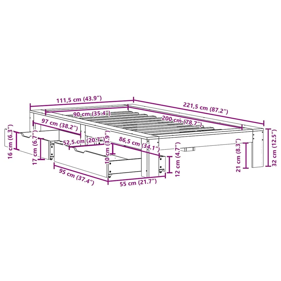Cadre de lit sans matelas 90x200 cm bois de pin massif - 12
