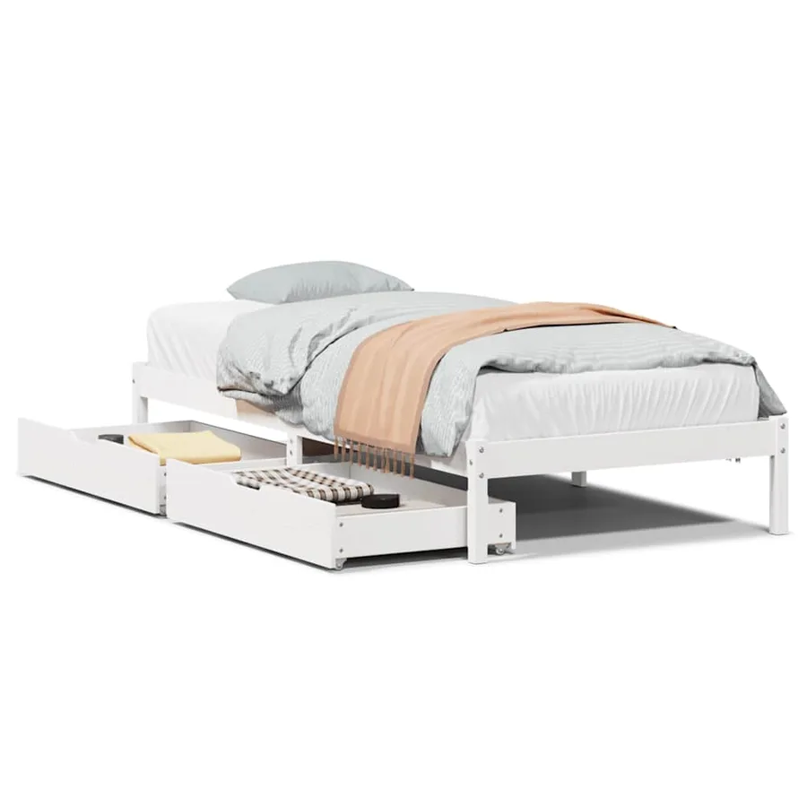 Cadre de lit sans matelas blanc 100x200 cm bois de pin massif - 2