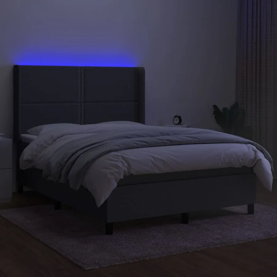 Sommier à lattes de lit matelas LED Gris foncé 140x200 cm Tissu - 3