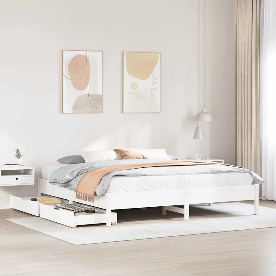 Cadre de lit sans matelas blanc 180x200 cm bois massif de pin